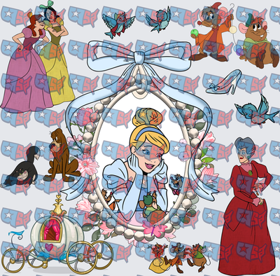 Cinderella Princess Floral Wreath Character Collage (DTF)