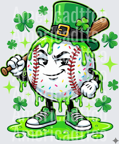 St. Patrick's Day Baseball Character With Bat And Shamrocks (DTF)