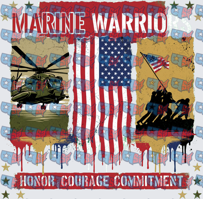 Marine Warrior Honor Courage Commitment Military Flag (DTF)