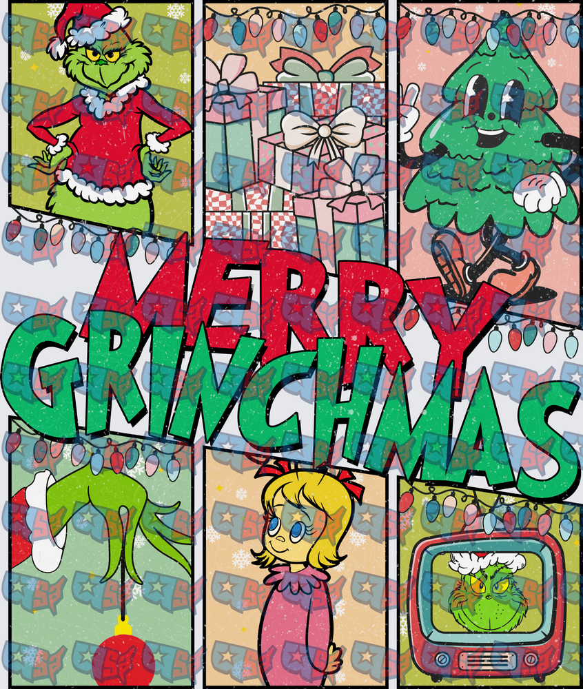 Merry Grinchmas Holiday Retro Comic Panel Collage (DTF)