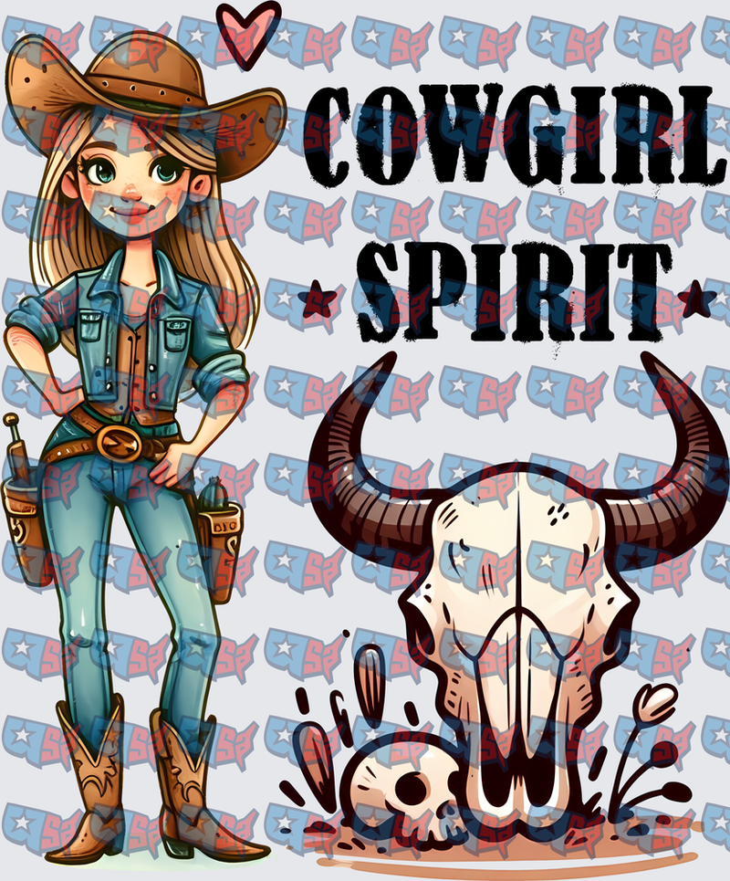 Cowgirl Spirit Western Girl Bull Skull Design (DTF)