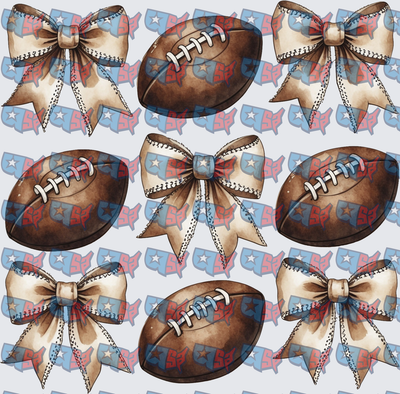 Watercolor Footballs and Coquette Bows Pattern (DTF)