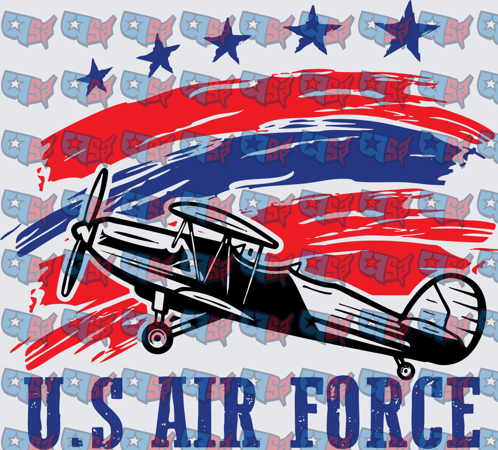 US Air Force Vintage Propeller Plane Patriotic Stars (DTF)