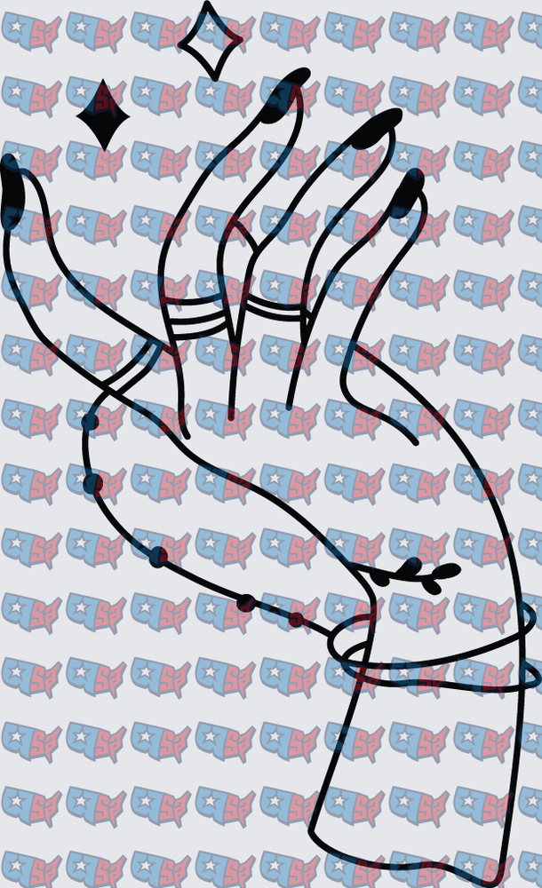 Elegant Hand With Long Black Nails And Rings (DTF)