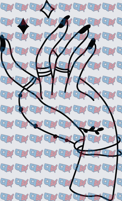 Elegant Hand With Long Black Nails And Rings (DTF)