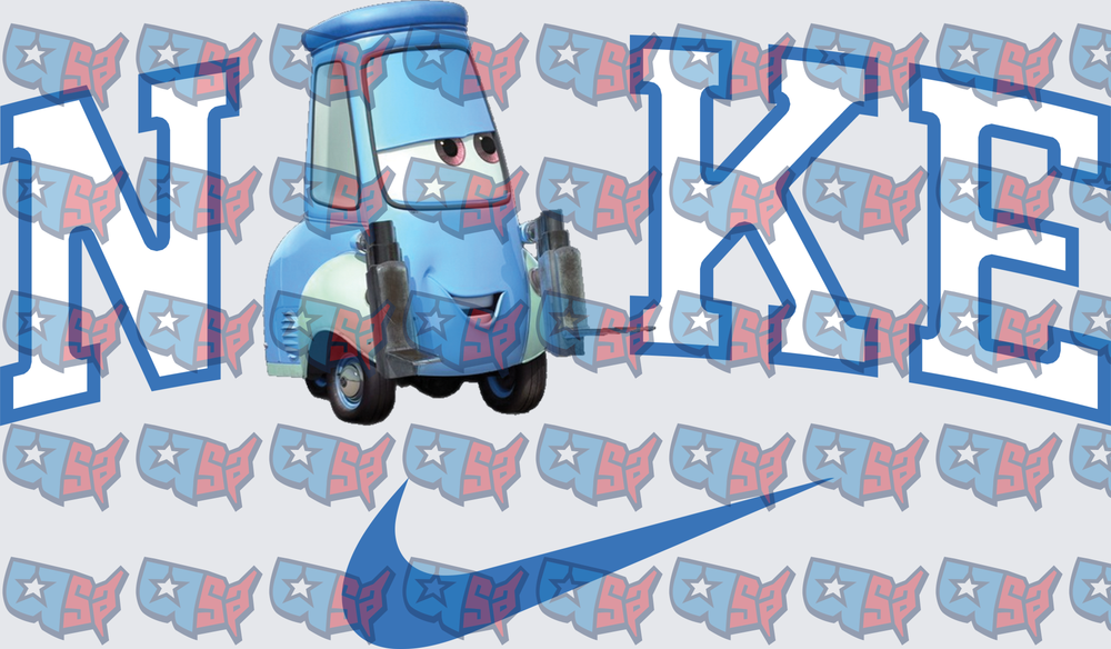 Guido Cars Movie Blue Varsity Swoosh Logo Design (DTF)