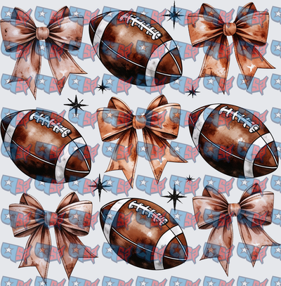 Watercolor Footballs and Coquette Bows Pattern (DTF)