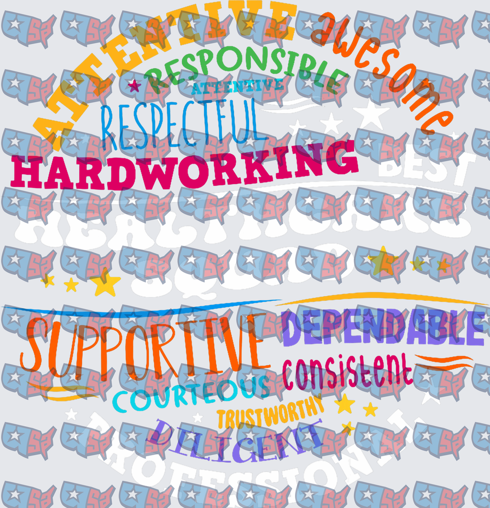 Positive Traits Word Cloud Colorful Typography Design (DTF)