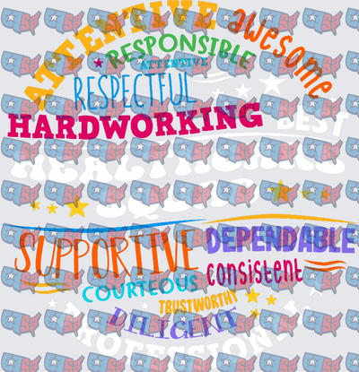 Positive Traits Word Cloud Colorful Typography Design (DTF)