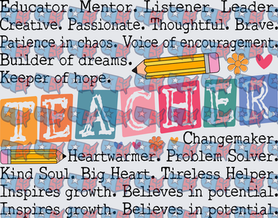 Colorful Teacher Appreciation Word Art With Pencils (DTF)