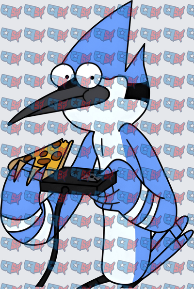 Blue Cartoon Jay Eating Pizza Slice Gaming (DTF)