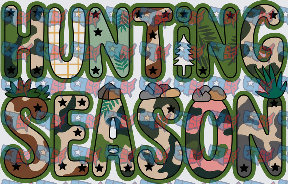 Hunting Season Camo Patterned Bold Lettering (DTF)