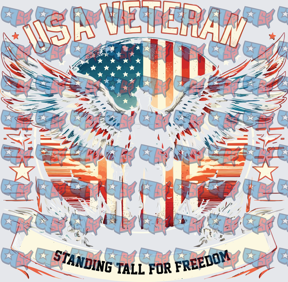 USA Veteran Standing Tall For Freedom Eagle Wings Flag (DTF)
