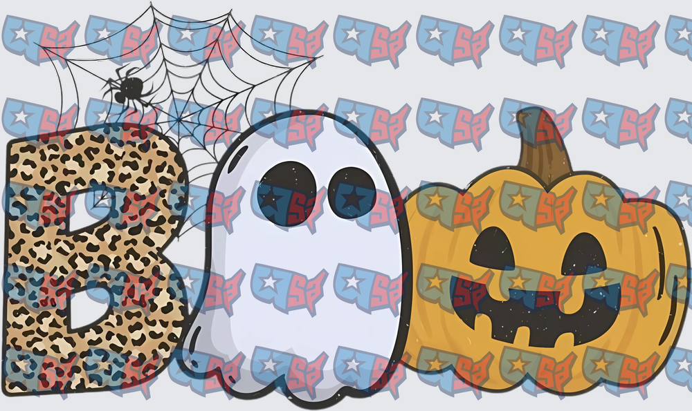 Halloween BOO Leopard Ghost Jack-O-Lantern Spider Web (DTF)