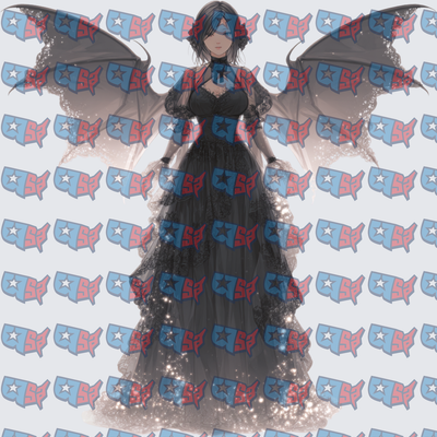 Dark Anime Girl Black Lace Gown Bat Wings (DTF)