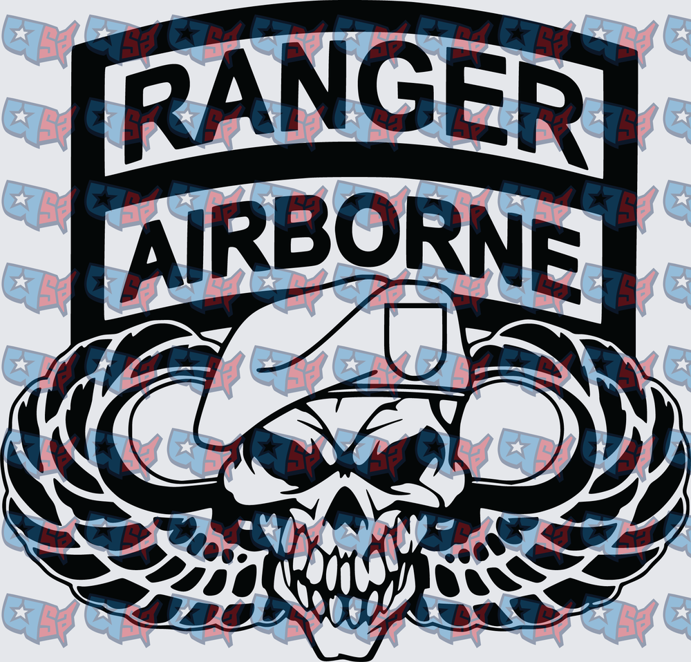 Ranger Airborne Skull with Military Wings Tab (DTF)