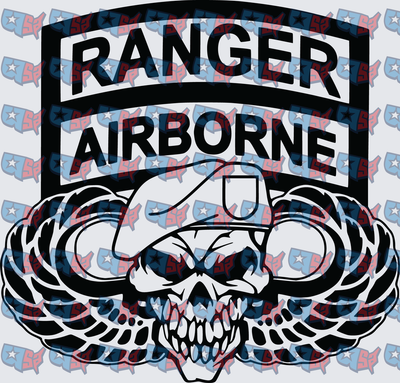 Ranger Airborne Skull with Military Wings Tab (DTF)