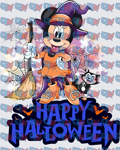 Witch Mouse Happy Halloween Black Cat Broom (DTF)