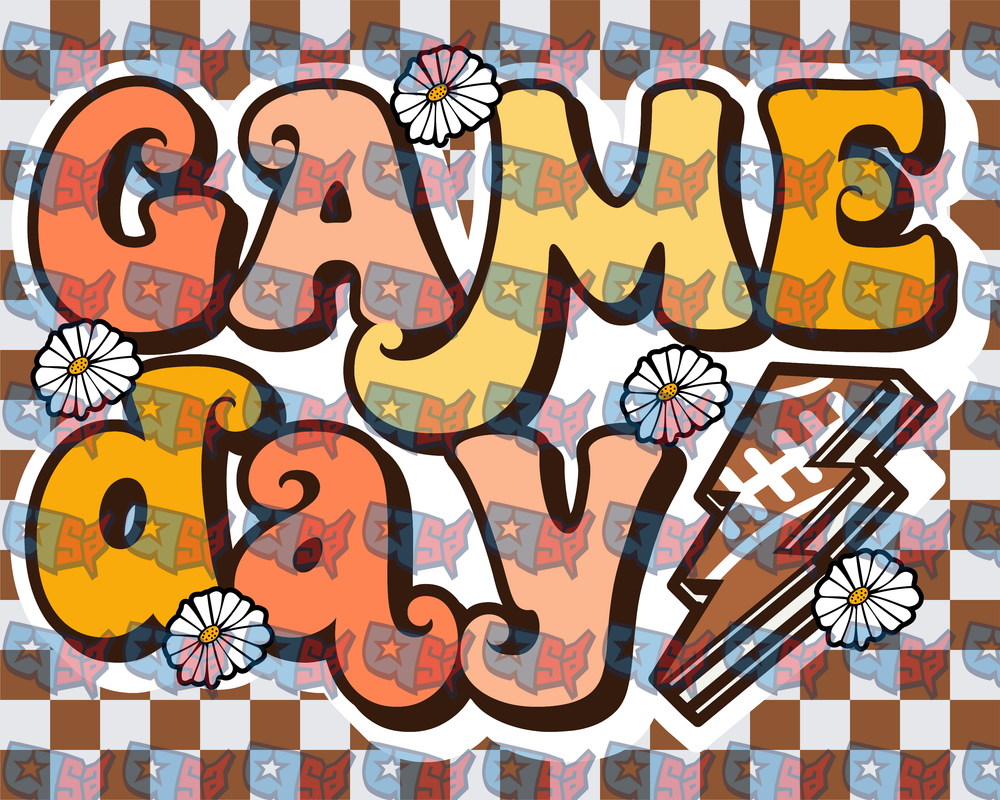 Retro Game Day Football Daisy Floral Groovy Lettering (DTF)