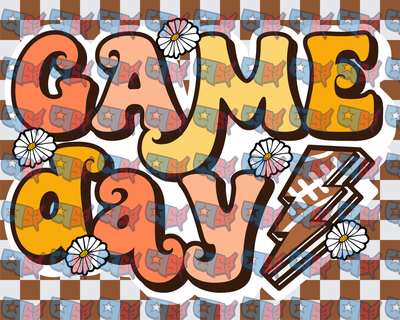Retro Game Day Football Daisy Floral Groovy Lettering (DTF)