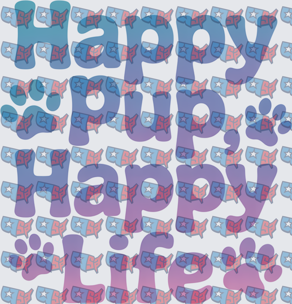 Happy Pup Happy Life Paw Print Retro Text (DTF)