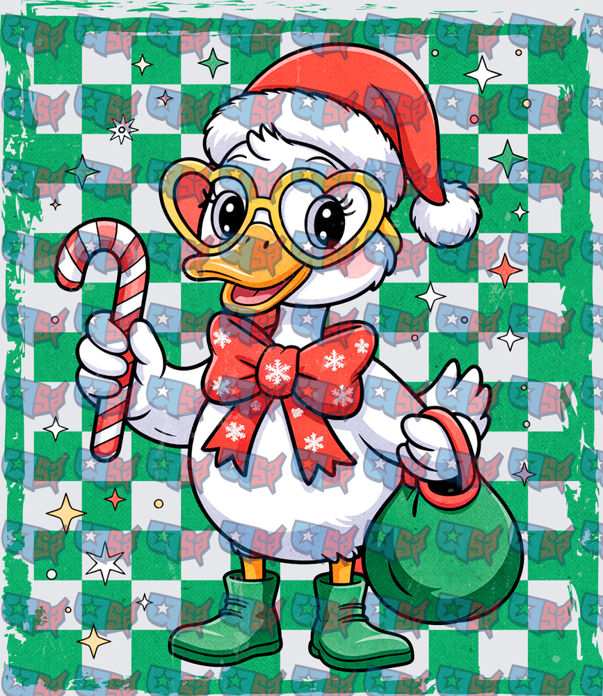 Christmas Duck Santa Hat Candy Cane Glasses (DTF)