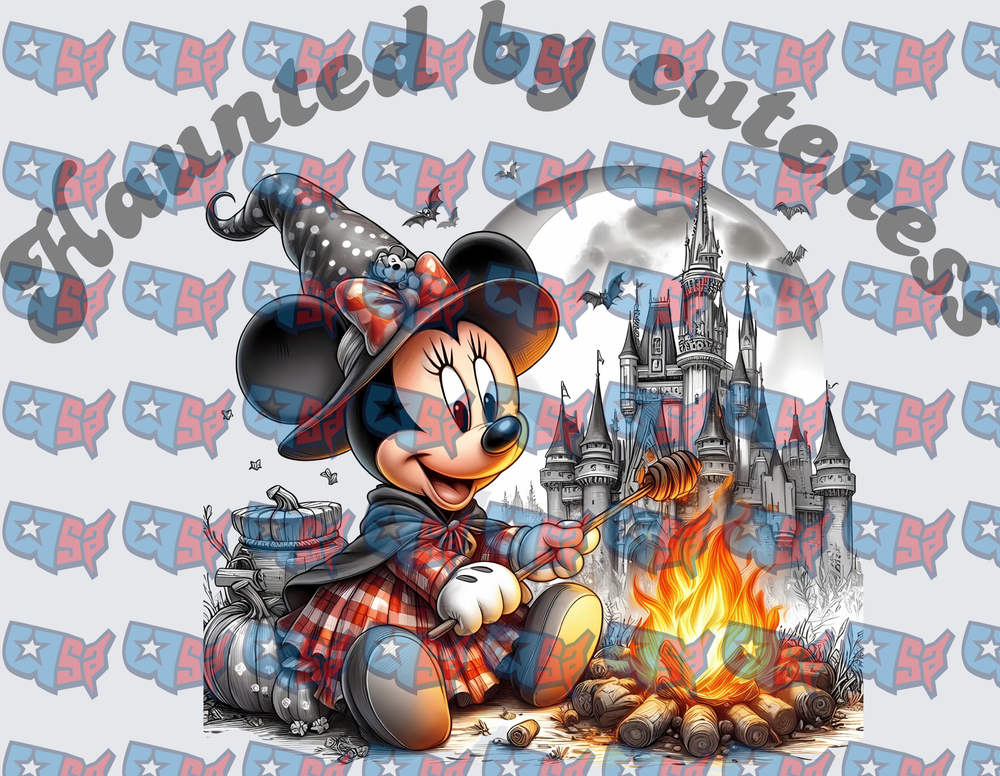 Halloween Witch Mouse Roasting Marshmallows Castle Night (DTF)