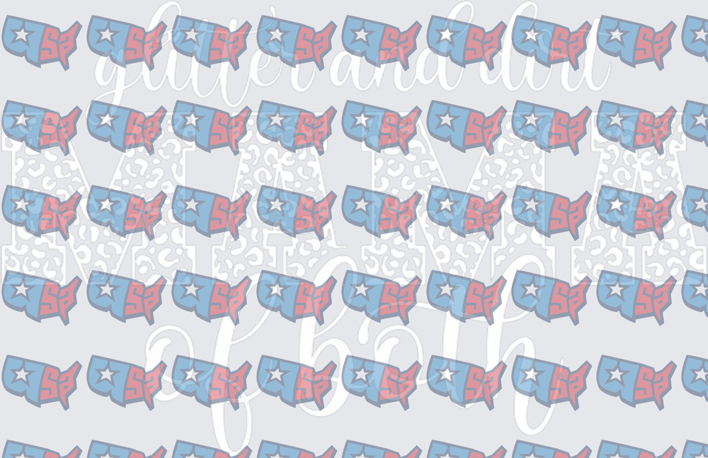 Patriotic USA Map Pattern Red White Blue Star (DTF)