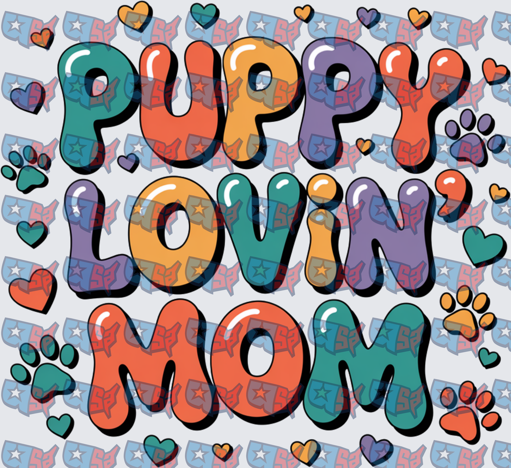 Puppy Lovin' Mom Retro Bubble Letter Paw Print Design (DTF)