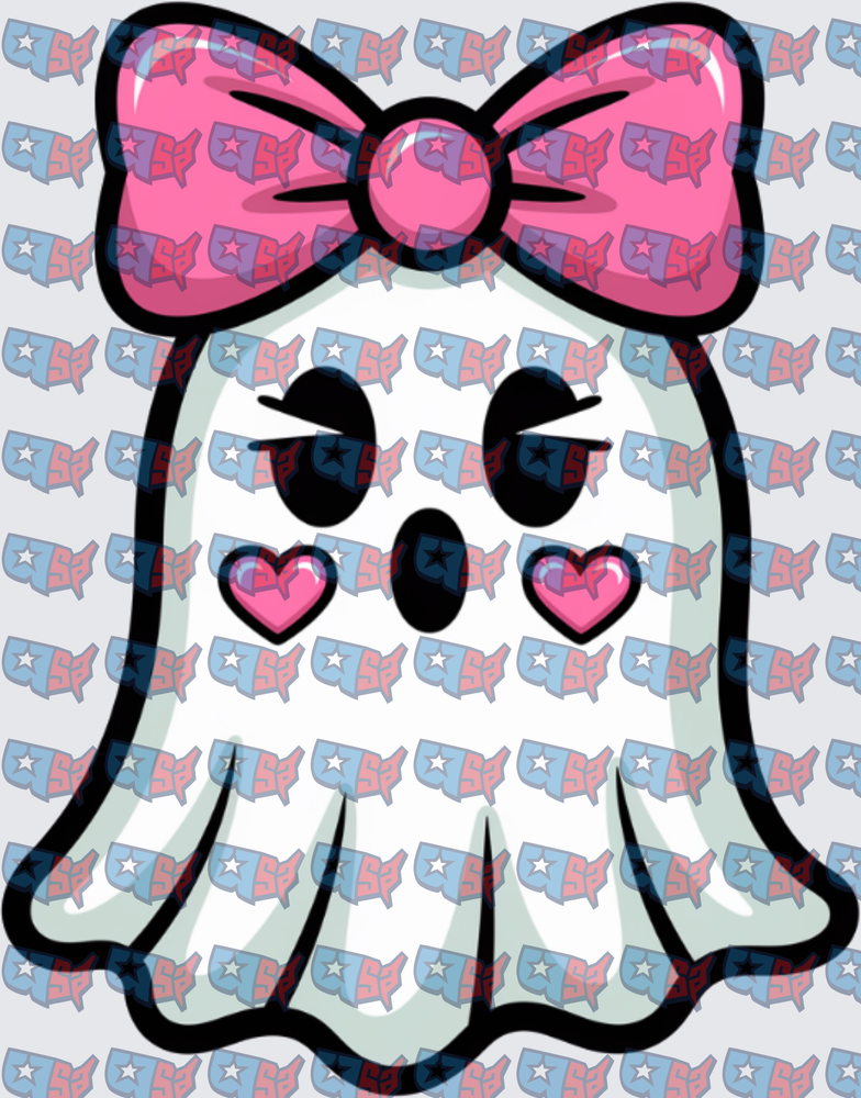 Cute Ghost Girl Pink Bow Heart Cheeks (DTF)