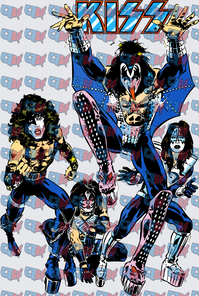 Comic Book Style Rock Band Members in Face Paint (DTF)