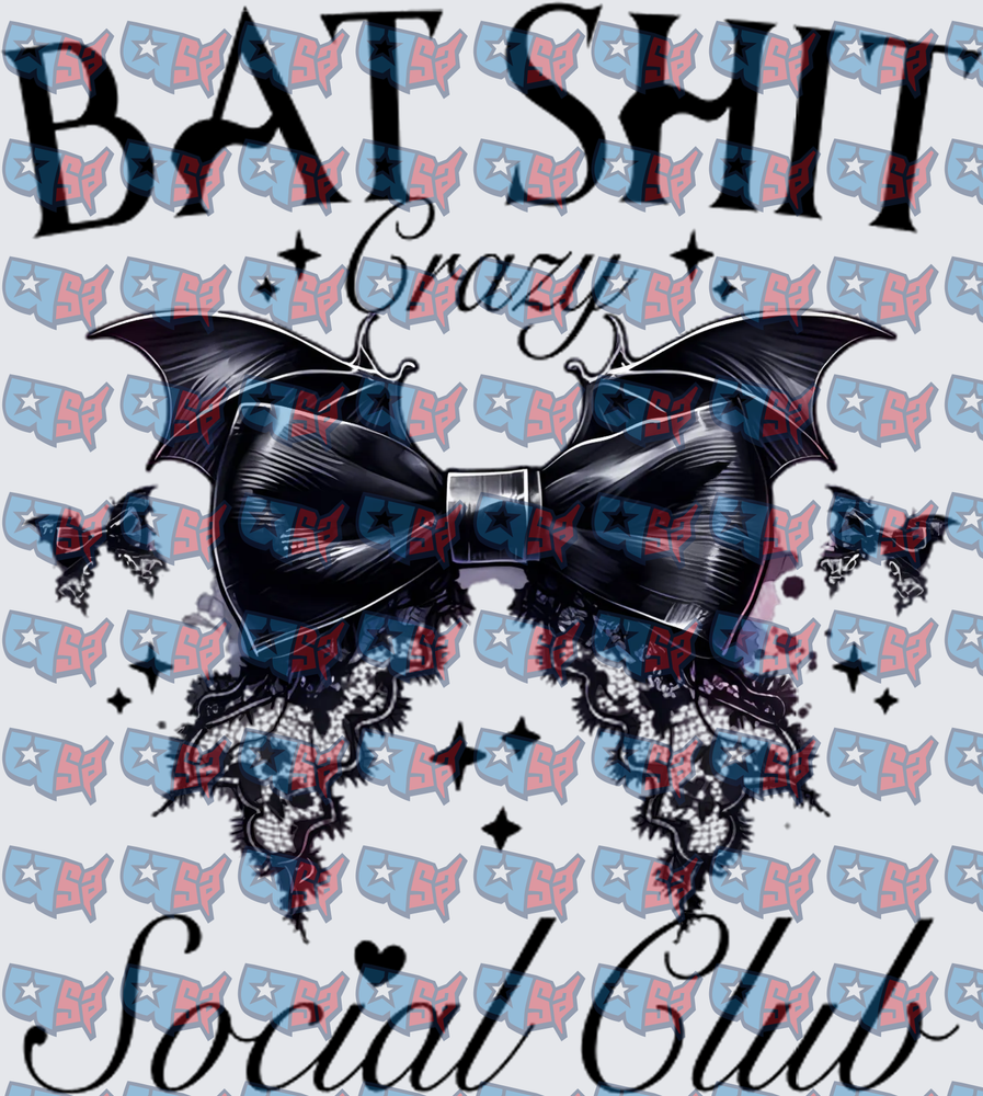 Bat Shit Crazy Social Club Gothic Bow With Bat Wings (DTF)