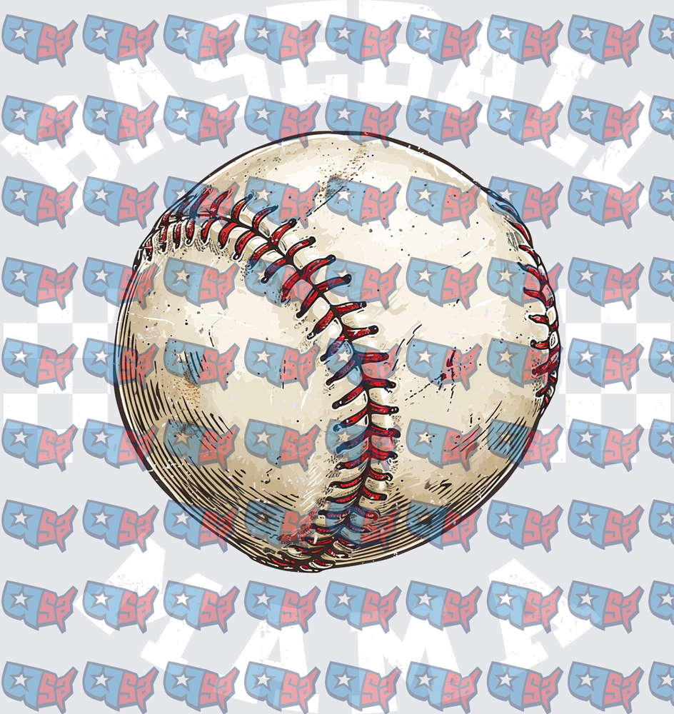 Vintage Distressed Baseball with Red Stitching (DTF)