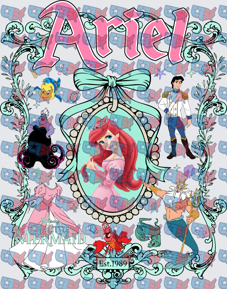 Ariel Little Mermaid Est 1989 Character Collage (DTF)