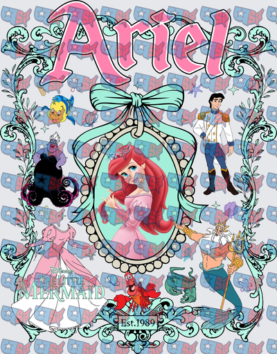Ariel Little Mermaid Est 1989 Character Collage (DTF)