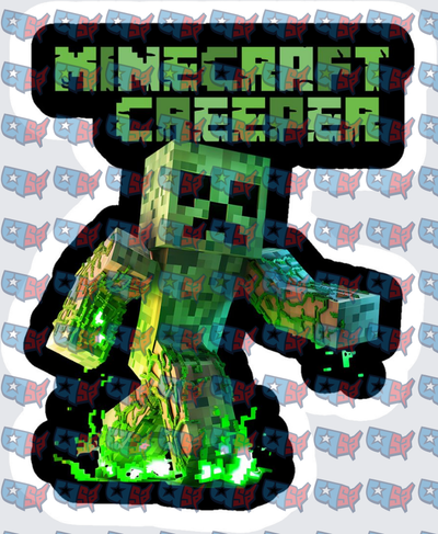Glowing Green Blocky Creeper Monster Gaming Character (DTF)