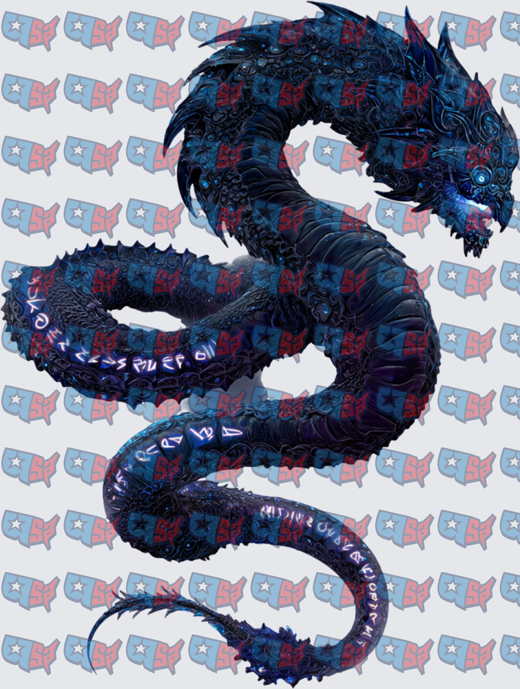 Dark Blue Serpent Dragon With Glowing Runes (DTF)