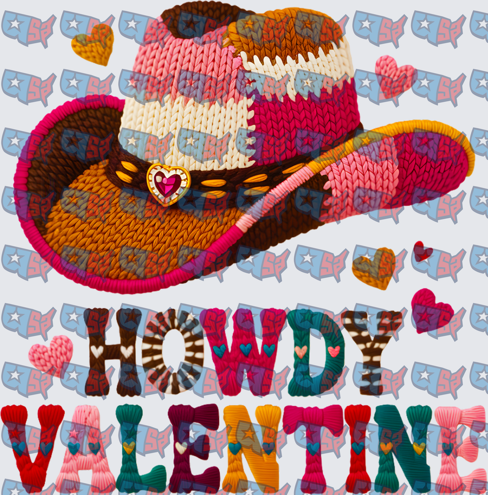 Howdy Valentine Knit Cowboy Hat with Hearts (DTF)