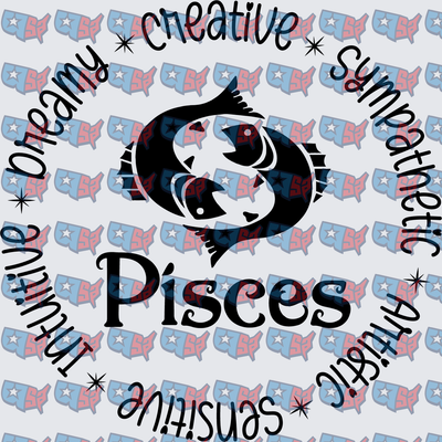 Pisces Zodiac Traits Circle Two Fish Design (DTF)
