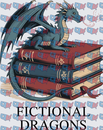 Fictional Dragons Blue Dragon Perched On Stack Of Books (DTF)