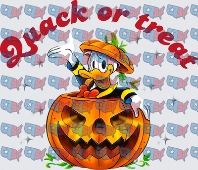 Quack Or Treat Duck In Halloween Pumpkin (DTF)