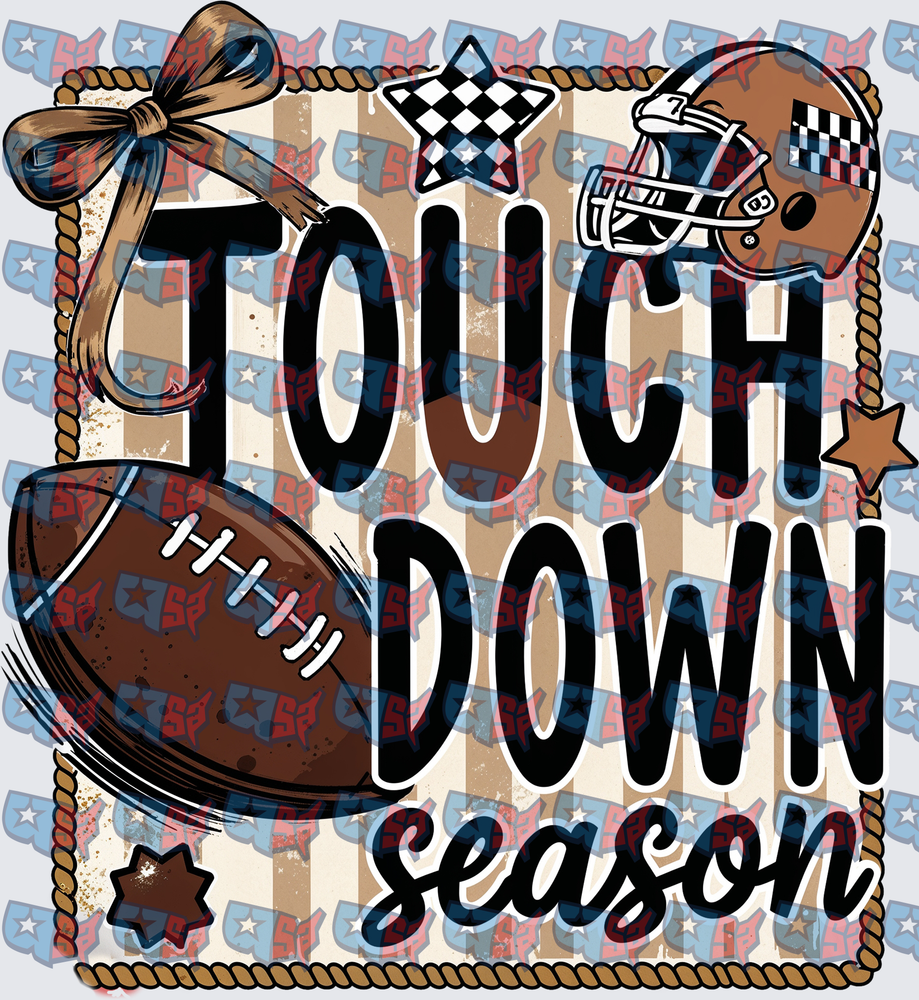 Touchdown Season Football Helmet Bow Rope Border (DTF)