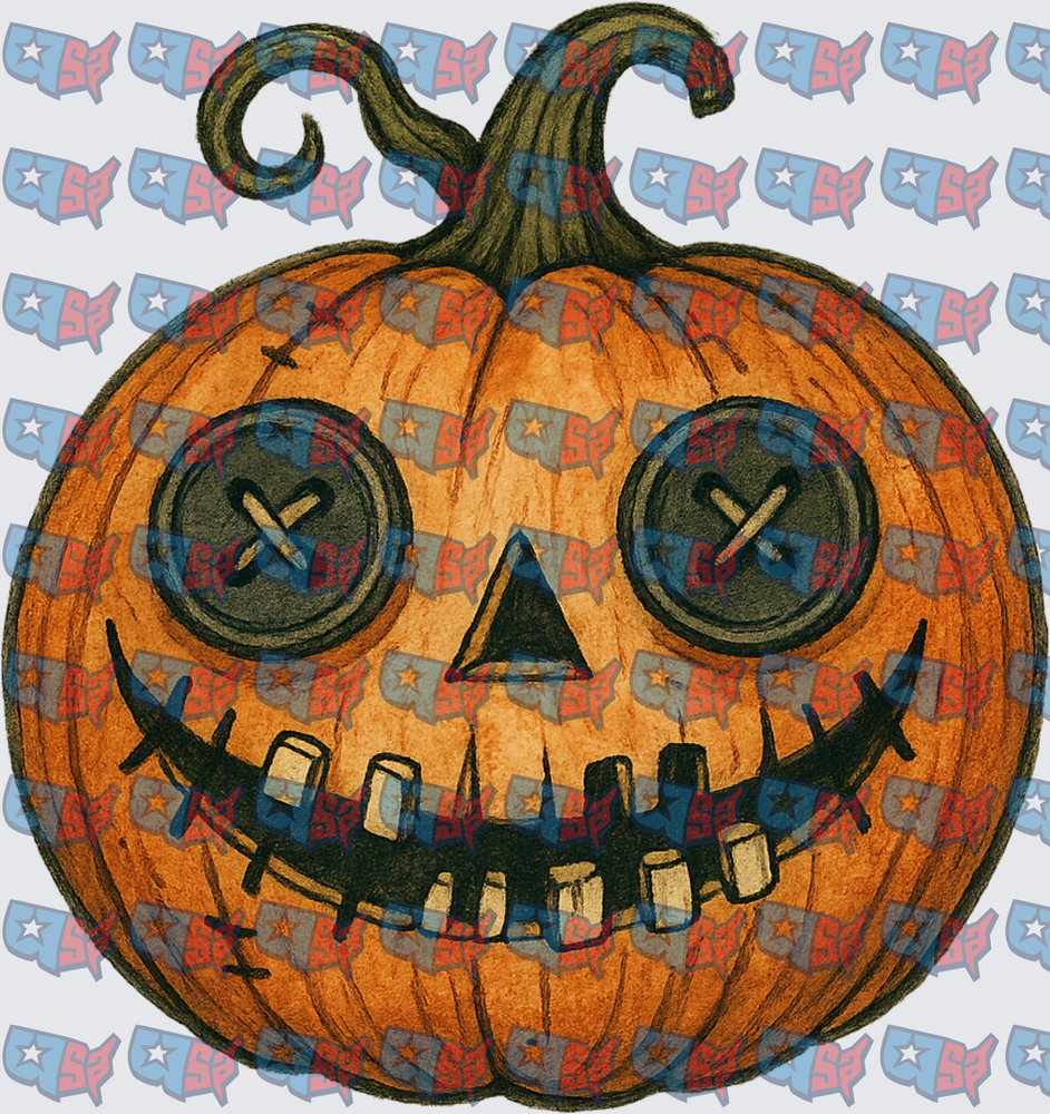 Creepy Jack-O-Lantern With Button Eyes (DTF)