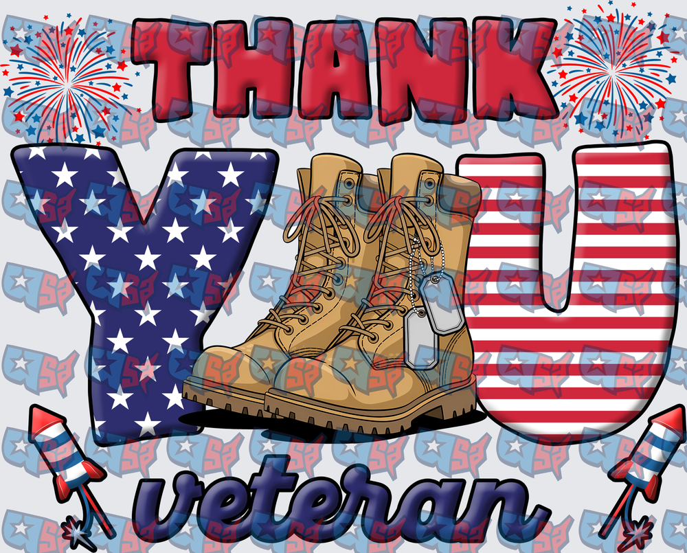 Thank You Veteran Patriotic Military Boots Design (DTF)