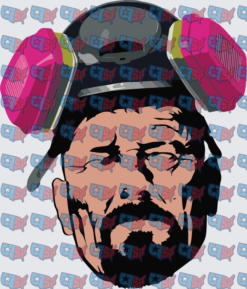 Bearded Man Wearing Respirator Mask Helmet Pop Art (DTF)