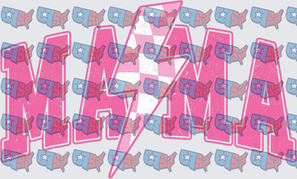Pink Checkered Lightning Bolt Mama Varsity Letters (DTF)