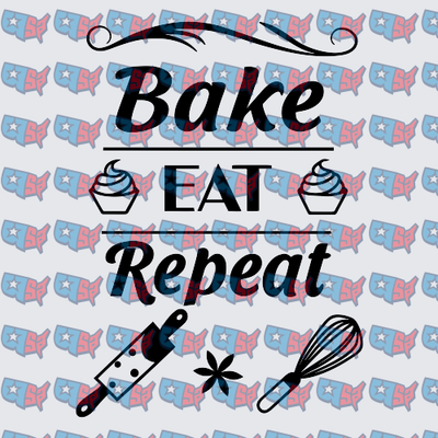 Bake Eat Repeat Cupcake Whisk Kitchen Design (DTF)