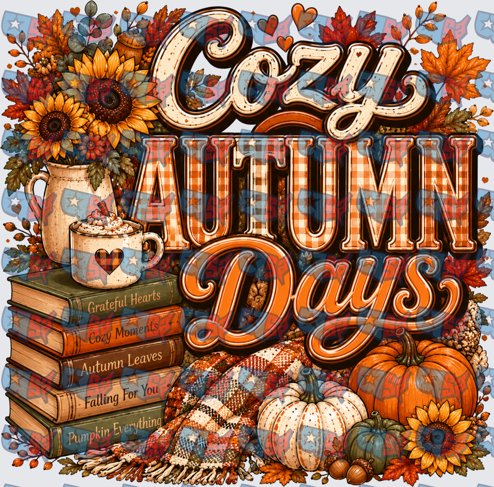 Cozy Autumn Days Fall Pumpkins Books Sunflowers (DTF)