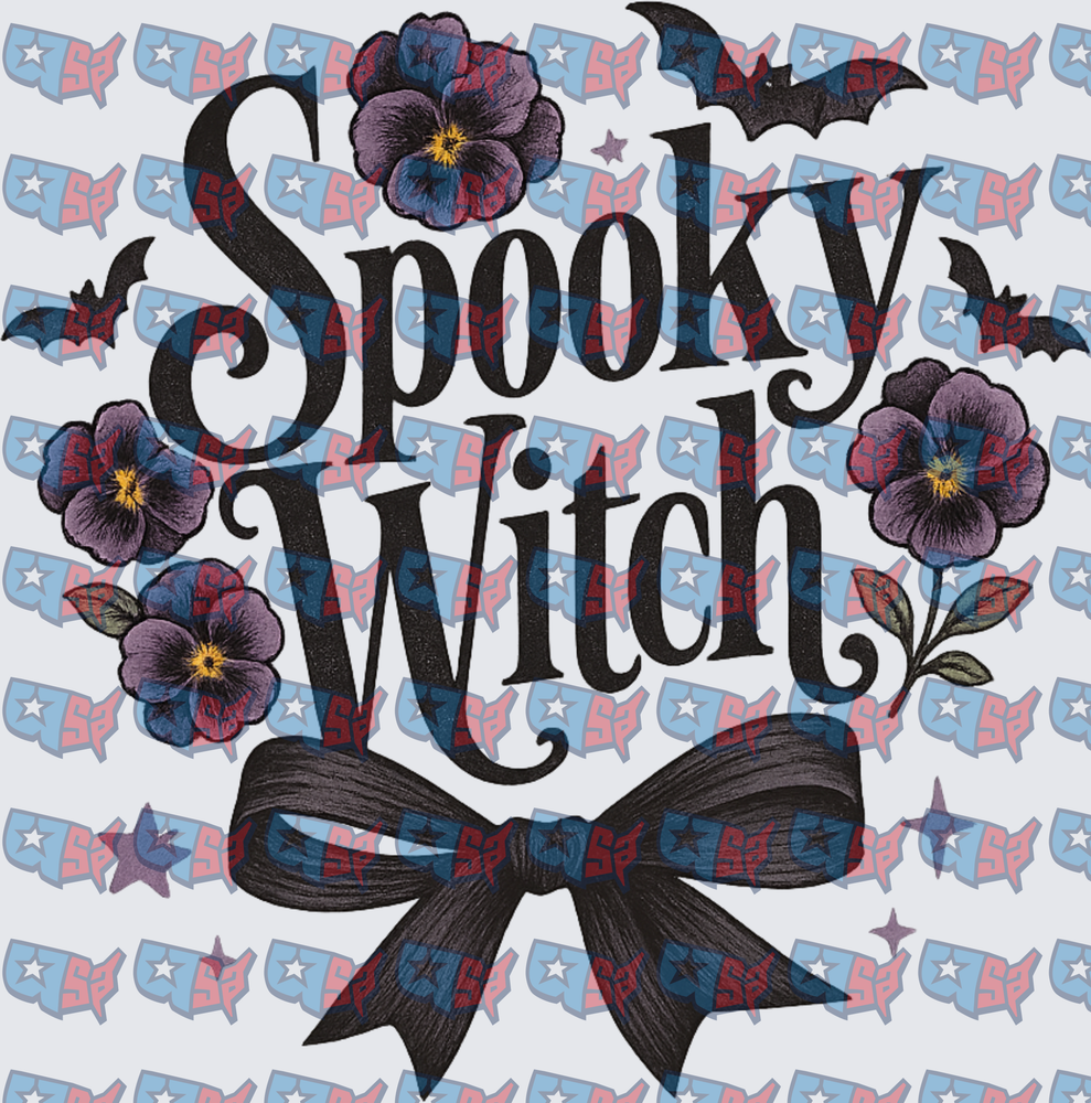 Spooky Witch Floral Bats Black Bow Halloween (DTF)