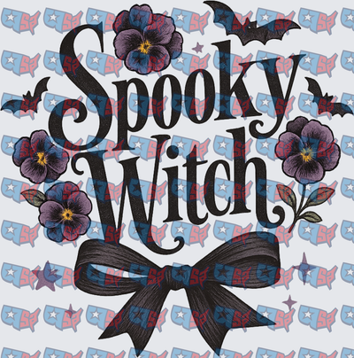 Spooky Witch Floral Bats Black Bow Halloween (DTF)
